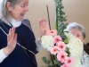 Andrea Shagory's white hydrangea and pink gerbera daisy arrangement